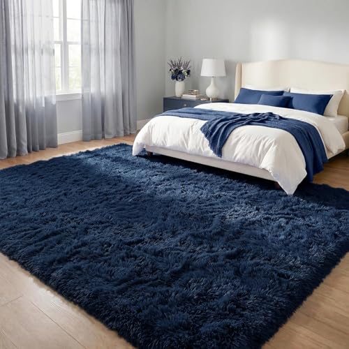 DweIke Fluffy Navy Blue Rugs for Bedroom Living Room, 3x5 Feet Soft Plush Shaggy Dark Blue Girls Boys Kids Rug, Non-Slip and Machine Washable Carpet for Dorm Nursery Classroom Decor - color: Navy Blue, size: 3 Ft X 5 Ft