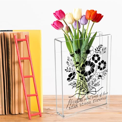 Moms Book Flower Vase Mothers Day Birthday Thank You Gifts for Mom Mother from Daughter Son Mothers Plant Seed of Love Bloom Forever Cute Acrylic Book Shaped Vase Decor for Home Office Table Vase 3805 - style: Colonial
