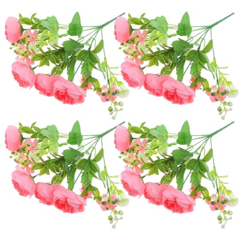 Toyvian 4pcs Artificial Peony Flowers with Long Stem Simulation Flower Bouquet Pink for Wedding Home Décor Photography Prop