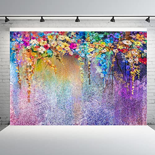 7x5ft Purple Abstract Flower Backdrop Watercolor Painting Photography Background for Wedding Bridal Shower Birthday Party Portrait Shooting Video Studio Props - color: Purple, size: 7x5ft