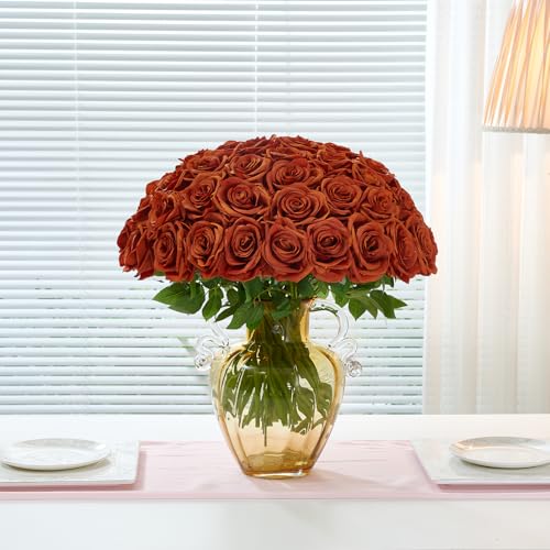 100 Pcs Burnt Orange Roses Artificial Flowers in Bulk, Long Stem Artificial Flower Bouquet, Silk Fake Rose for Wedding Party Table Centerpieces Decor Valentines Gifts - color: Burntorange