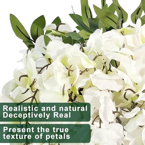 2Pcs Artificial Flowers Faux Silk Flowers Indoor Plants Hanging Wisteria Decoration for Home Indoor Kitchen Table Vase Wedding Party Table Centerpieces Outdoor Decor (White)
