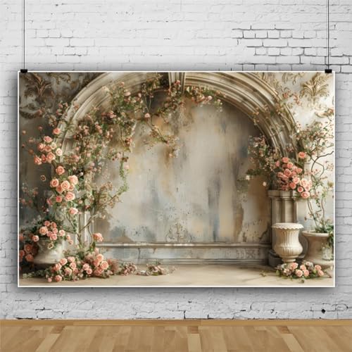 Yeele 12x8ft Vintage Elegant Floral Room Backdrop European Style House Pink Rose Flower Arch Background for Wedding Bridal Shower Anniversary Birthday Decor Girl Woman Portrait Photo Shoot Prop - size: 12x8ft