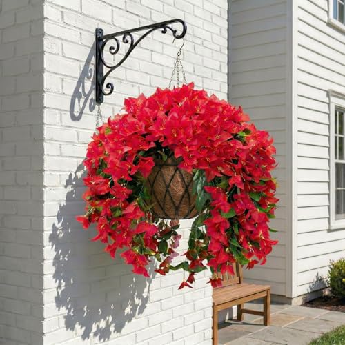 Artificial Flowers for Outdoors Fake Red Bougainvillea Hanging Flower Decoration, 2Pcs Realistic Faux Silk Plants Long Trailing Vines, Spring Decor for Porch Patio Balcony Planter Yard - color: Bougainvillea - Red