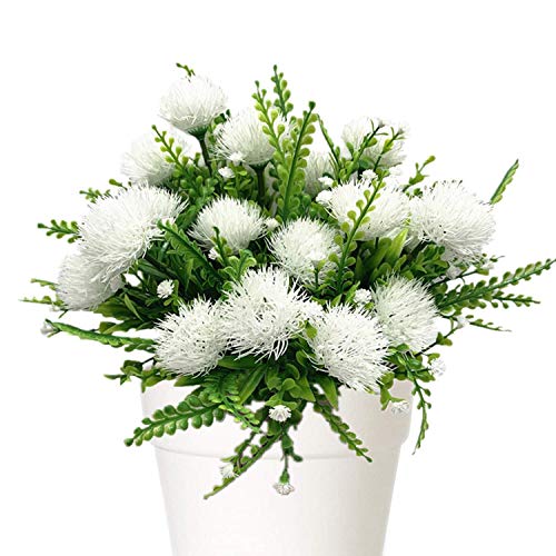 Artificial Flowers, Plastic Plants Dandelion Shrubs Grass Fake Bushes Home Garden Office Room House Outdoor Indoor UV Resistant Wedding DIY Decor Planter Filler Decoration - White 4 Pack - color: Dandelion/ White/ 4 Pack