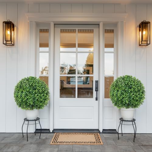 25.6" Artificial Boxwood Topiary Ball Trees: 2 Pack Artificial Shrubs with Spike – UV Resistant Fake Bushes, Evergreen Artificial Plants for Outdoor Indoor Front Porch Garden Yard - color: Boxwood