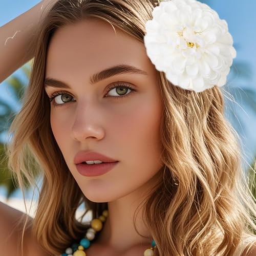 6 PCS Hawaiian Flower Hair Clips for Women Daisy Flower Hibiscus Hair Barrettes Hawaiian Artificial Accessories for Vacation Beach Party Boho Clips for Girls Wedding - color: White/Blue/Purple/Red/Pink/Pink White
