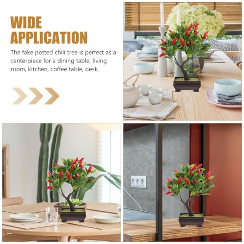 Artificial Chili Tree Bonsai with Pot Realistic Simulated Chili Plant Indoor Desktop Fake Potted Plant for Home Office Table Centerpiece Decoration