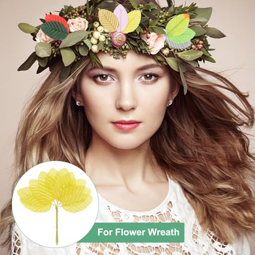 M METERXITY 100-Pack Artificial Silk Leaf, Faux Wire Single Leaves, Fake Flower Leaf with Stem for DIY Bouquet/Wreaths/Wedding/Garland/Party Decorations, Fake Rose Craft Leaves [Yellow] - color: Yellow