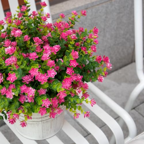 Artificial Flowers for Outdoors, 12 Bundles UV Resistant Artificial Outdoor Flowers, Not-Fading Plastic Fake Flowers for Outdoor Planters for Home Garden Porch Yard Decor, Pink - color: Pink