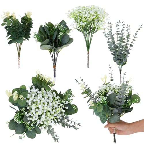 120PCS Eucalyptus Stems Bulk,4 Kinds Mixed Artificial Greenery Stems,Fake Eucalyptus Leaves for Table Centerpieces,Vase,Wedding Decorations,Bridal Bouquet,Home Decor - size: 12PCS