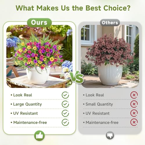 Alupssuc 24 Bundles Artificial Flowers for Outdoors Planters Spring Decoration, UV Resistant Faux Eucalyptus Violet and Lavender Silk Fake Plants for Outside Indoor Yard Home Patio Decor, Mix 3 Colors - color: Yellow Rose Purple