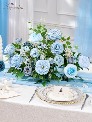 Serwalin Artificial Flowers,Blue Silk Fake Flowers Box for DIY Wedding Bridal Bouquet, Wedding Cake Flowers for Table Centerpieces Birthday Party Bridal Shower Home Decorations - color: Blue, size: 1 Box