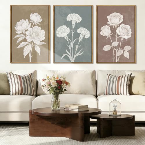 BINCUE Boho Floral Wall Painting Framed Botanical Wall Art Decor Flower Print Flower Artwork Floral Art Prints Flowers Pictures for Living Room Bedroom Dining Room Farmhouse 16x24 Inch Set of 3 Gift - color: Boho Neutral Floral, size: 24"L x 16"W