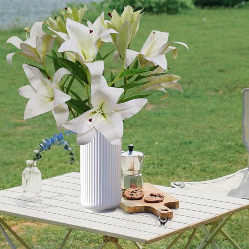 Artificial Lily Flowers,4 Pcs Faux Lily Flowers,32.5 Inch Long Stem Tiger Lily Branch with 2 Full Blooms and 1 Bud, Latex Real Touch Lilium Flower for Wedding Bouquet (4, White) - color: White