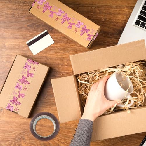 Whaline 100 Yard Cute Pink Bow Packing Tape Sticky Clear Gift Wrapping Tape for Valentine' s Day DIY Crafts Small Business Sealing Boxes Mail Boxes Supplies - style: Pink Coquette Bow