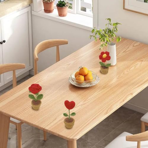 JOONOR 3PCS Mini Crochet Rose Potted Plant,Hand Knitted Red Love Rose Puff Flower for Bathroom Home Kitchen Rustic Table Centerpiece Shelf Decor - color: Color#10