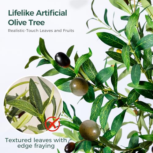 Olive Tree, 6FT Tall Faux Olive Tree with Lights Moss and Planter, Olive Trees Artificial Indoor with Realistic Wood Trunk and Lifelike Fruits, Fake Olive Tree for Home Office Living Room Decor