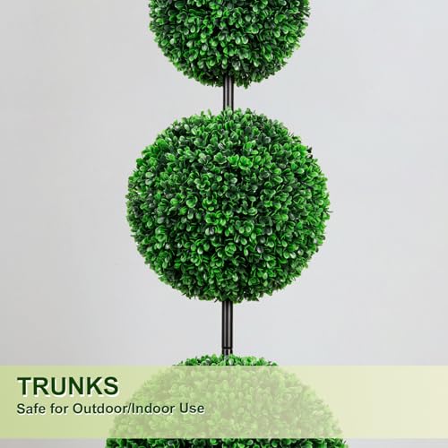 VIVATREES 4FT Artificial Triple Ball Topiary Trees with Black Planter Pot, Outdoor Indoor Realistic Faux Shrubs Plants, Fake Trees for Home Offices Porch Decor, Set of 2