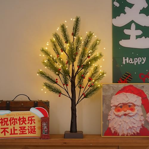 PXBNIUYA 72 LED Artificial Lamp with Timer, DIY Christmas Tree Lights, USB/Battery Powered Desktop Bonsai Tree Pine Needles, Fairy Light Spirit Tree for Indoor Table Home Wedding Bedroom-Warm White - color: Pine Needles