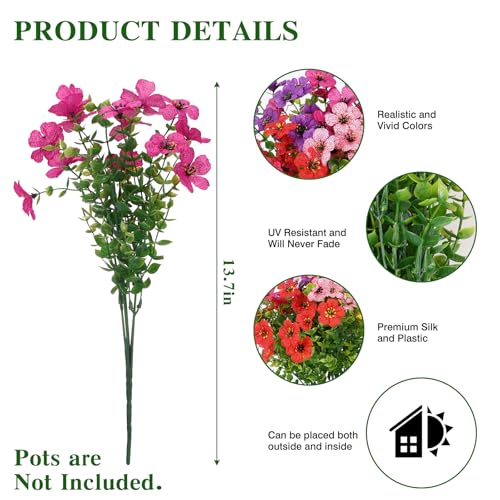 CEWOR Artificial Flowers for Outdoor Indoor, Fake Silk Daisy with Eucalyptus Leaves, Faux Flower for Garden Front Door Porch Planter Patio Home Decor (24 Bundles, 6 Multicolor) - color: 6 Color Daisy