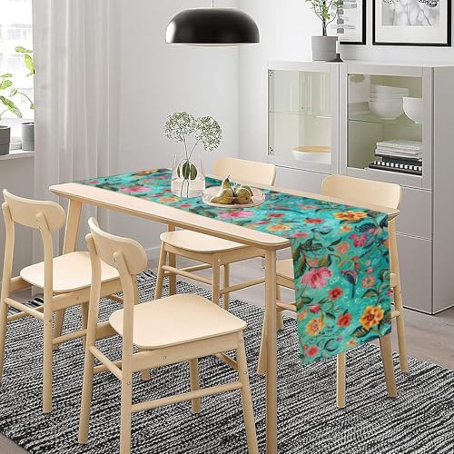 Flowers Birds Spring Table Runner, Colorful Birds Branches Blue Floral Seasonal Kitchen Dining Table Decoration for Home Party Decor 13x36 Inch - color: Bird_3, size: 13x36inch