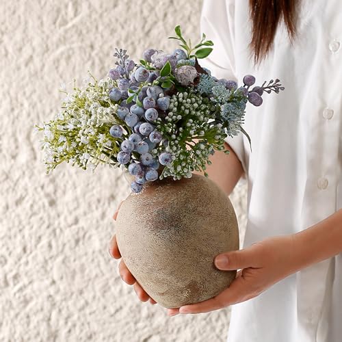 Ceramic Rustic Flower Vase, 6.3 Inch Pottery Modern Vase for Shelf, Tabletop, Vintage Farmhouse Home Decor for Coffee Table, Living Room, Mantle, Fireplace, Entryway - color: Rust 6.3 Inch