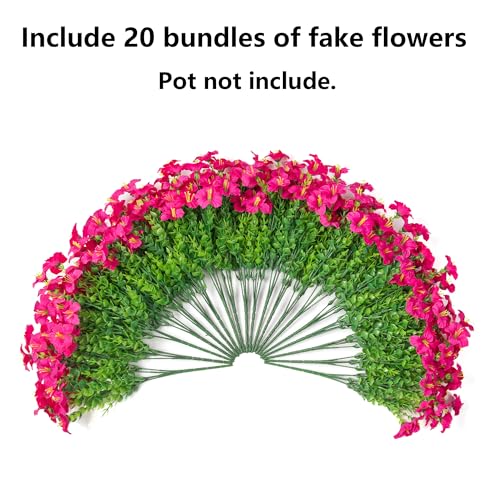 Artificial Flowers for Outdoors Decoration, 20 Bundles Fuchsia Faux Morning Glory with Eucalyptus Look Real UV Resistant Fake Plants Silk Flowers for Outside Yard Gardens Porch Patio Planter Home Urn - color: Fuchsia