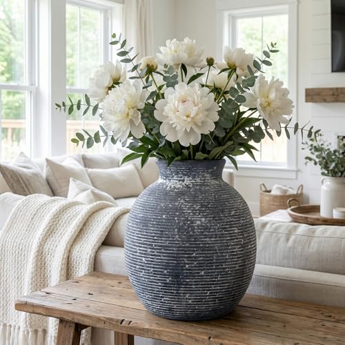Ceramic Flower Vase for Home Decor, Rustic Farmhouse Vintage Retro Vase for Living Room, Kitchen, Bedroom, Decoration for House, Bookshelf, Dining Table, Office, Gift(7.4 inch) - color: Dark Blue-7.4"