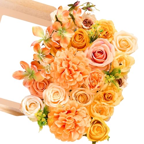 Serwalin Artificial Yellow Orange Fall Flowers, Autumn Silk Fake Flowers for DIY Wedding Bouquets Cake Flower, Table Centerpieces Baby Shower Birthday Party Home Decorations - color: Bright Yellow Orange, size: Grand