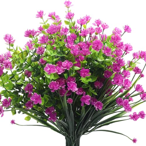 WILLBOND 12 Bundles Artificial Flowers Outdoor, UV Resistant Faux Artificial Plants Shrubs Plastic Flower Bulk for Hanging Planter Porch Window Home Spring Summer Decor(Fuchsia) - color: Fuchsia