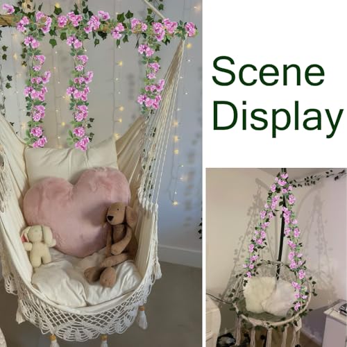 2 Pcs Artificial Flowers Garland for Outdoors Purple Faux Gardenia Garland 12Ft Silk Rose Hanging Vines Floral for Wedding Arch Party Wall Garden Ceremony Backdrop Fence Spring Decor - color: Purple