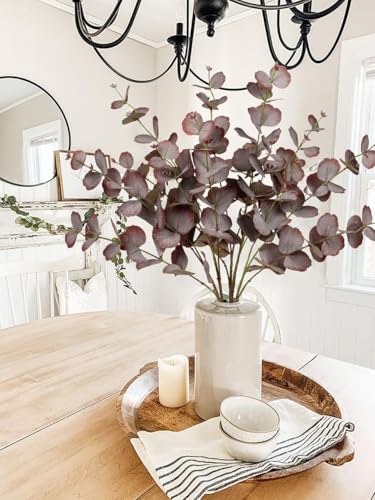 GnFlus 5 pcs 30" Artificial Eucalyptus Fall Stems Fake Silk Plants for Fall Floral Arrangements, Fake Plant Farmhouse Decor, Home Wedding Decorations (Fall Brown) - color: Coffee