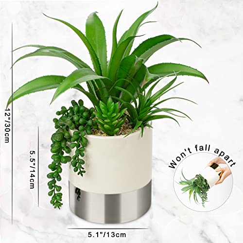 Hollyone Large Artificial Succulents Plants Faux Succulents 12" Fake Succulent Plants in Sliver Ceramic Pot Succulent Plant for Desk Modern Home Living Room Office Table Bathroom Decor - color: Mercury - Silver 1