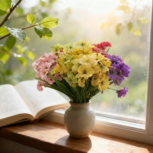 24PCS Artificial Flower Daisies and Eucalyptus Leaves,UV Resistant Faux Flowers for Home Garden Decor Outdoor,Wedding,Office,Patio,Vase Decor,Waterproof Fade-Resistant Bendable Stems, 6 Color - size: 24PCS 6 Color Daisy