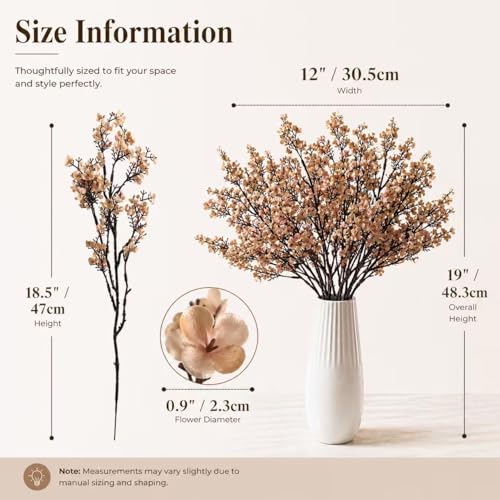 Mandy's 6 Bundles Artificial Light Brown Baby’s Breath Flowers | 18.5 Inch Silk Gypsophila European Style Modern Home Decor Centerpiece Neutral Wedding Flower Arrangements - color: Light Brown