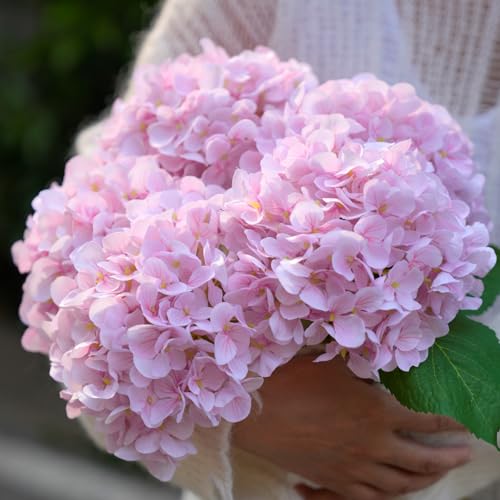 5 Pcs Hydrangea Artificial Flowers, Faux Silk Hydrangea Flores with Stems, Fake Flowers for Valentine Wedding Bouquet Kitchen Home Office Party Tables Vase Outdoor Decor (Pink, 18.5 Inches) - color: Pink