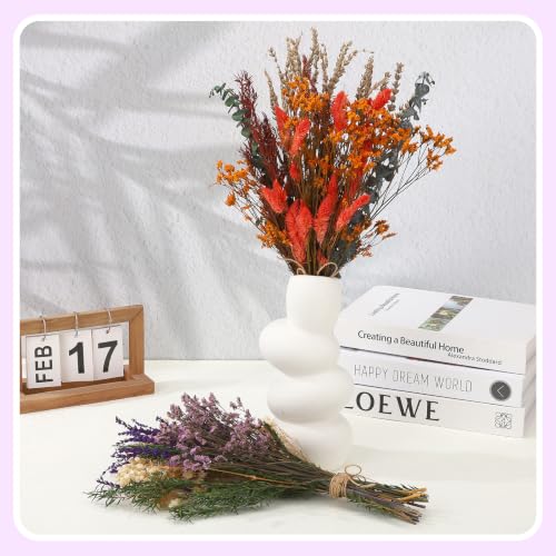 2 Pack Large Dried Flower Bouquets 15.7 inch Lavender Baby Breath Forget Me Not Boho Wedding Decor DIY Home Decorations Preserved Floral Arrangement Gifts Purple, Orange - color: Purple, Orange