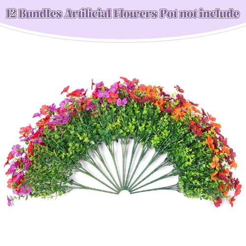 INXUGAO Artificial Fake Flowers Plants for Outdoor Spring Summer Decor, 12 Bundles Faux Silk Flowers for Outdoor Outside Planter Colorful Daisy UV Resistant Look Real for Front Door Porch Patio Yard - color: A-red Purple Orange Brown