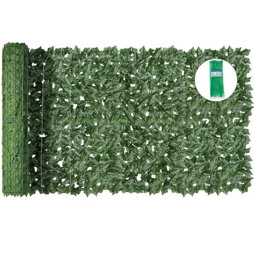 KASZOO Artificial Ivy Privacy Fence Screen - 160''(L) x 40''(W) Faux Greenery Wall Panels for Outdoor Privacy, Balcony, Patio, Backyard, Fence Decor, Realistic Green Leaves for Wall or Garden Use - size: 160 in x 40 in - Maple Leaf