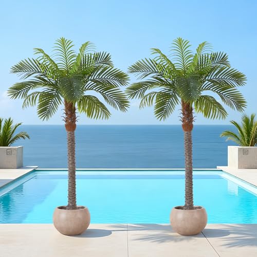 FloraFairy 6FT Artificial Coconut Palm Set of 2, Faux Coconut Silk Palm Tree, Tropical Fake Trees for Indoor Outdoor, Large Sago Palm Plant for Home Office Garden Patio Poolside Backyard - color: 6ft Coconut Palm - 2 Pack, size: 6ft