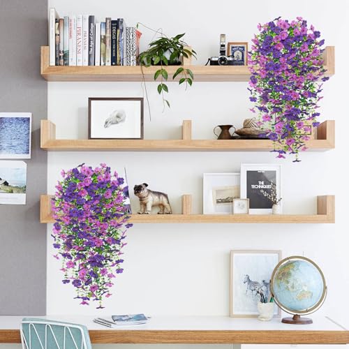 Betylifoy 4PCS Artificial Hanging Flowers Fake Hanging Plants for Outdoors UV Resistant Faux Silk Orchid Flowers Greenery Long Trailing Vines for Indoor Outside Garden Porch Decor (Light&Dark Purple) - color: Light&dark Purple