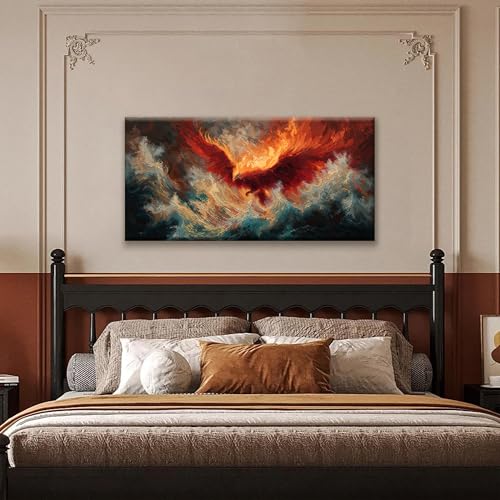 Abstract Wall Art Decor Red Retro Fire Phoenix Modern Artwork For Walls Ready To Hang Room Wall Decor For Bedroom Living Room Kitchen Office Canvas Prints 20x40 Inch - color: Red, size: 40"L x 20"W