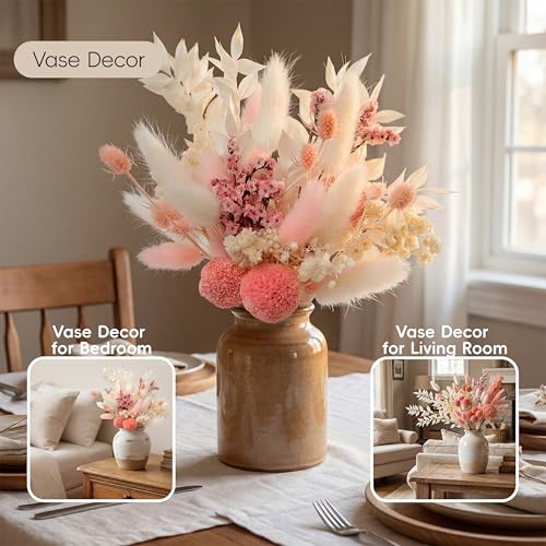 LUXEEASE DIY Boho Dried Flowers Bouquet 141 Stems, 9 Kinds Natural Preserved Flowers (Pink/White) Mini Dried Flower Arrangements for Home Wedding Centerpiece - color: Blush & Cream