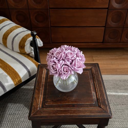 Artificial Roses-10-pcs Soft Touch Fake Flowers with Stems, Realistic Bridal Bouquet & Bulk Home Party Wedding Decor Roses - color: Light Purple 10pcs