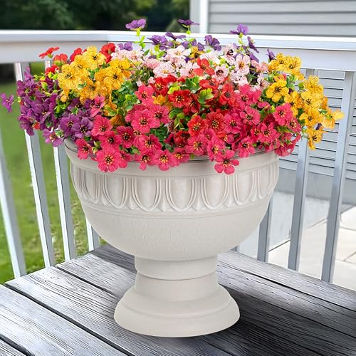 Artificial Flowers for Outdoor Indoor Garden Home Decoration, Faux Flower Daisy with Eucalyptus Leaves Fake Plants Greenery Boxwood Porch Patio, 12 Bundles - color: 6 Multicolor