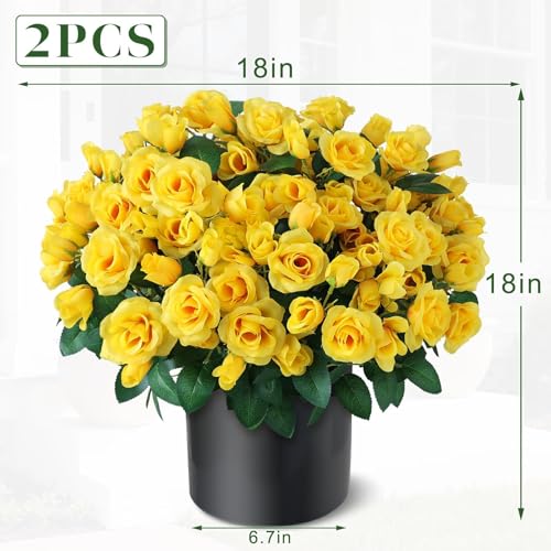 Juxdp 2 Set of Artificial Rose Topiary Trees - Faux Silk Flower Potted Plant, UV Resistant Fake Outdoor Rose Bush for Front Door, Farmhouse, Porch, Garden Decor (Yellow) - color: Yellow