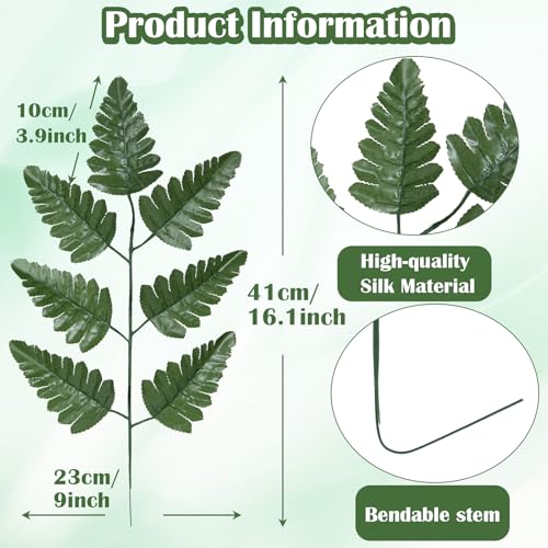 Artificial Silk Leaf Fern, Fake Greenery Fern Picks Leaves Stems for Flowers DIY Arrangement Home Wedding Garden Cemetery Decoration (160Pcs, Deep Green)