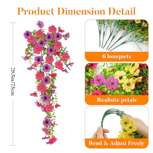 AGIRL 6 Bundles Artificial Hanging Flowers for Outdoor Spring Summer Decor,UV Resistant Faux Silk Flowers,Fake Plants with Realistic Look for Outside Indoor Planter Garden,Patio,Balcony,Porch and Yard - color: Mix 2 Colors