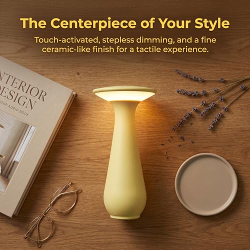 Rechargeable Cordless Flower Table Lamp | Vase Lamp Design, Small Night Light, For Restaurant, Bedroom, Dining Table, Office, Home - color: Yellow
